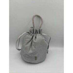 Victoria's Secret Silver Metallic Shimmer Drawstring Bucket Bag Rhinestone NWT